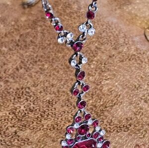 Evening Glam Black Tie Event Jewelry Glamorous Ruby Red and Silvertone  Necklace